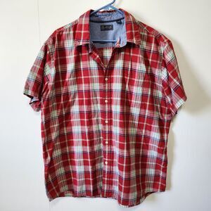 Arrow Mens XL Plaid Short Sleeve Button Up Shirt Red Blue White Cotton Country